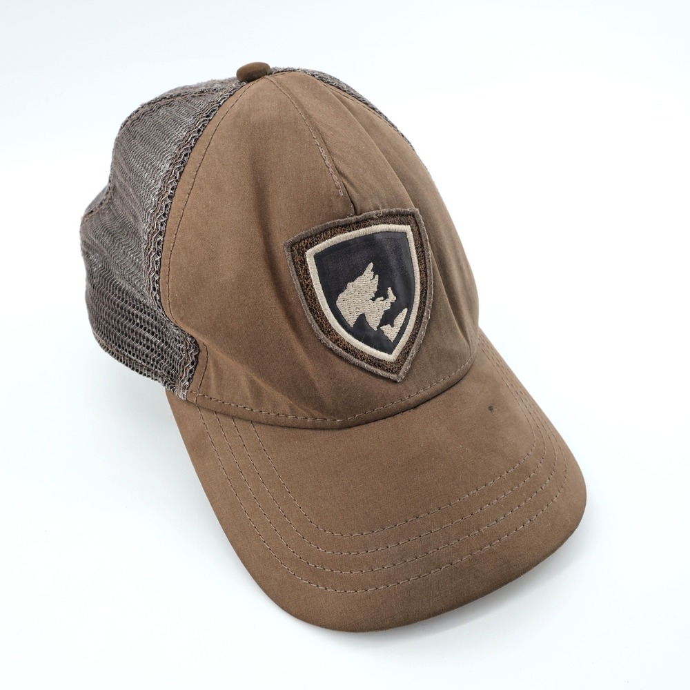 KUHL Brown Mesh Trucker‎ Hat Embroidered Shield Logo Outdoor Cap Snapback - Flaw